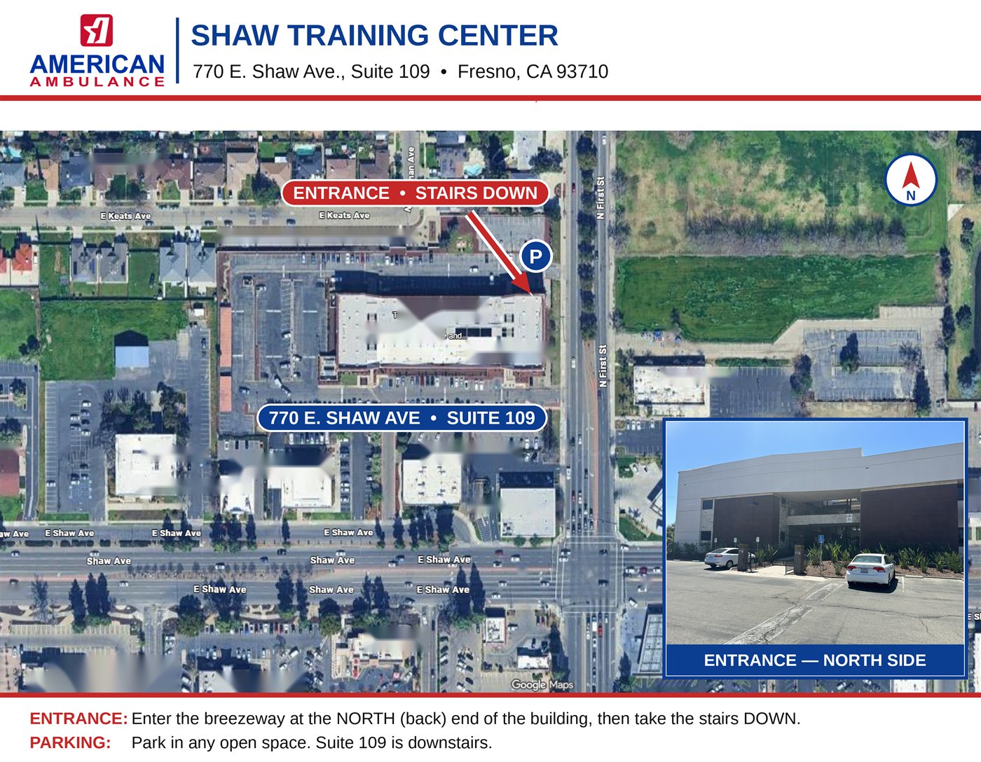 Map and entrance directions for the Shaw Training Center